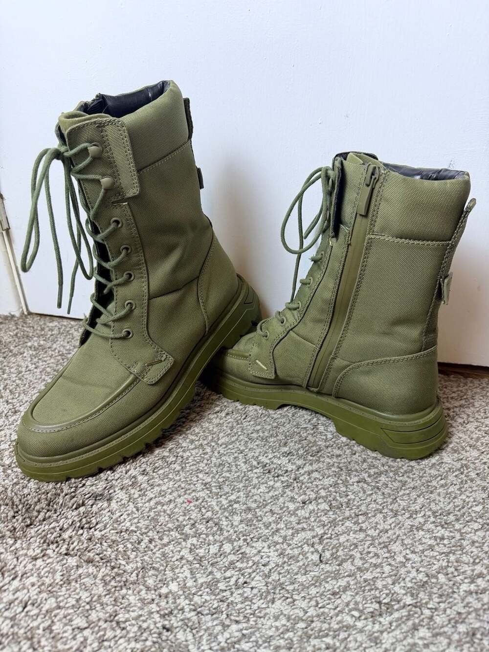 Franco Sarto Women's Olive Green Canvas Lace-Up Combat Boots Size 8M